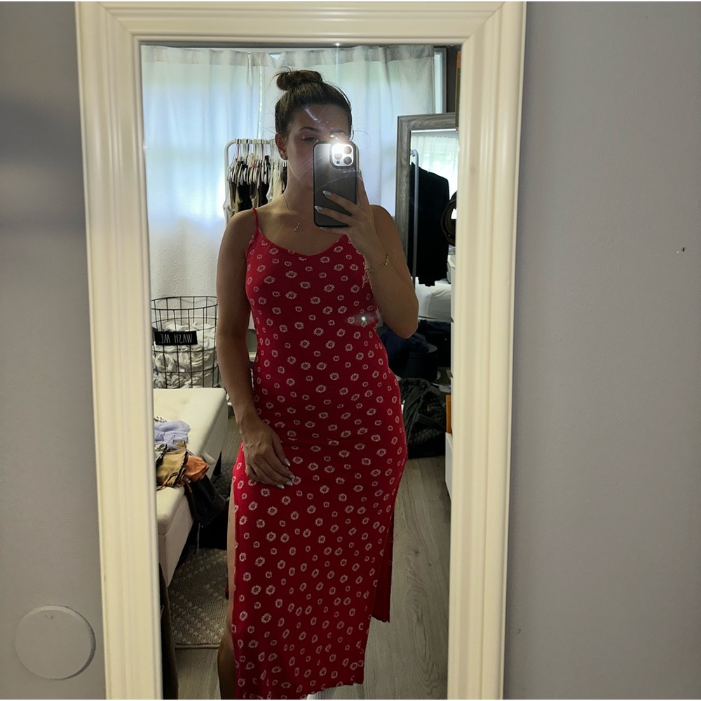 Red with White Flowers PLT Dress